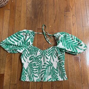 Green Leaf Print Women's Top